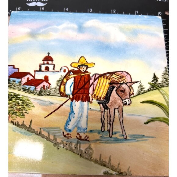 Decorative H&R Johnson Ltd Ceramic Tile With Mexican Scene Artwork - Picture 2 of 3